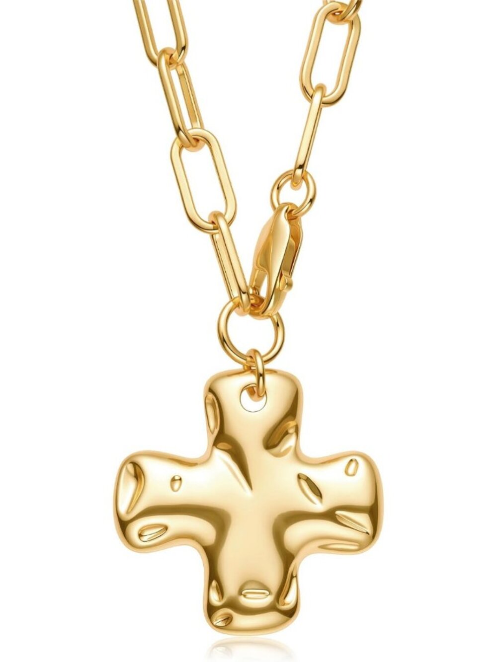 14K Gold Plated Vintage Gothic Cross Necklace, Chunky Adjustable Layered Chain